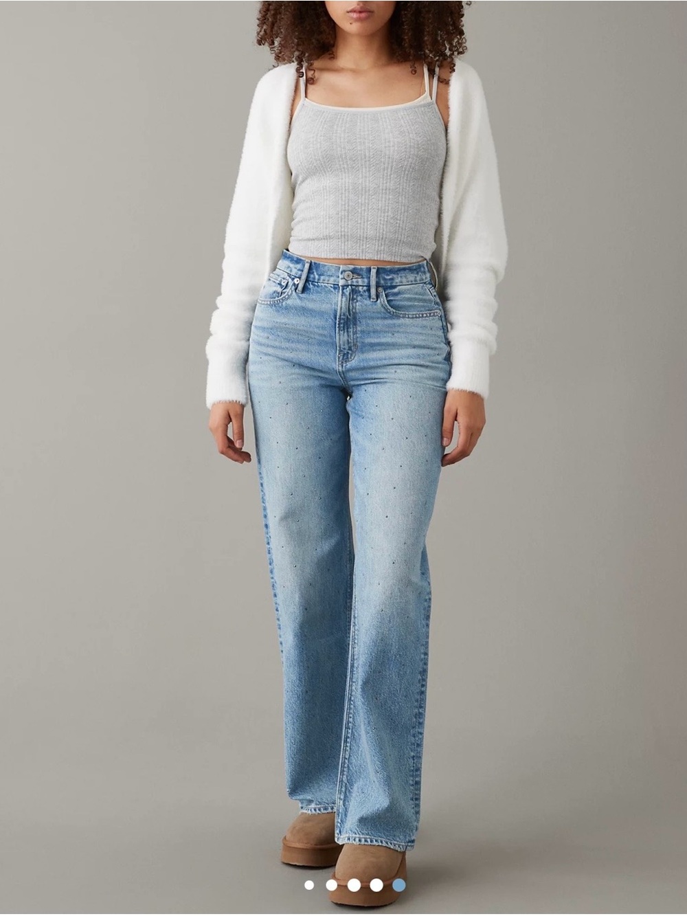 American Eagle Jeans Size 6 Super High Rise Baggy Straight Strigid Embellished